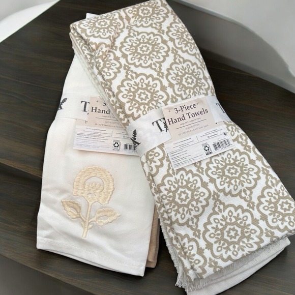 Texas Linens Other - Bundle‎ Of 2 Texas Linen Kitchen Hand towel 3 Pc Sets Neutral Tone Patterns New